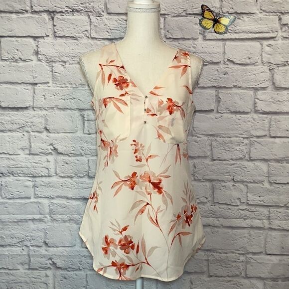 Le Chateau Floral Crêpe de Chine V-Neck Size Extra Small - Picture 2 of 12